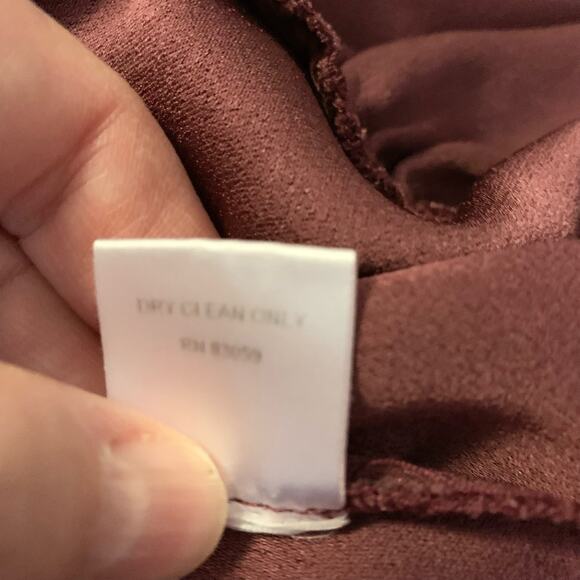 Drew Mai Drape Sleeve & Ruffle Mini Dress Medium Women Burgundy Wine Tie Wrap - Picture 6 of 16